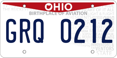 OH license plate GRQ0212