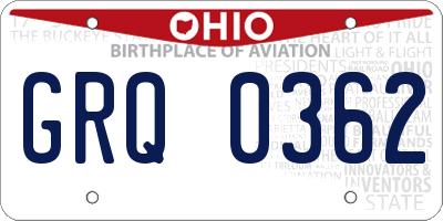 OH license plate GRQ0362