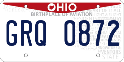 OH license plate GRQ0872