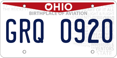 OH license plate GRQ0920