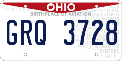 OH license plate GRQ3728