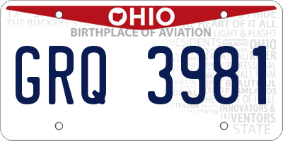 OH license plate GRQ3981