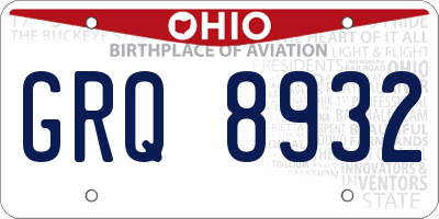 OH license plate GRQ8932