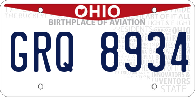 OH license plate GRQ8934