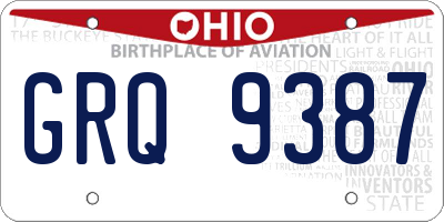 OH license plate GRQ9387