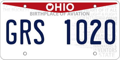 OH license plate GRS1020