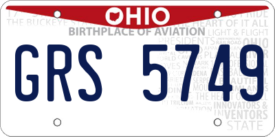OH license plate GRS5749