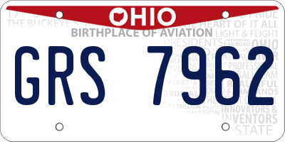 OH license plate GRS7962