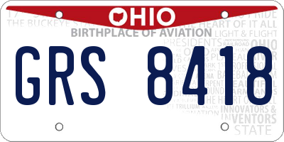 OH license plate GRS8418