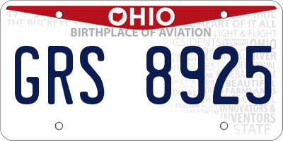 OH license plate GRS8925