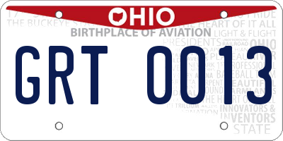 OH license plate GRT0013