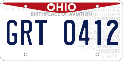 OH license plate GRT0412