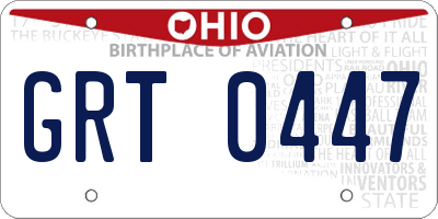 OH license plate GRT0447