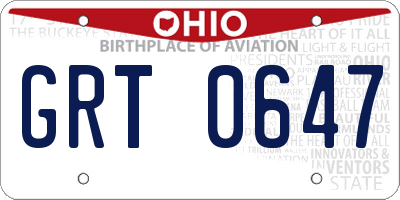 OH license plate GRT0647