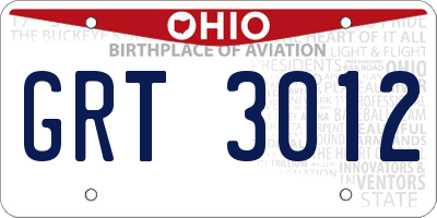 OH license plate GRT3012