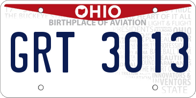 OH license plate GRT3013