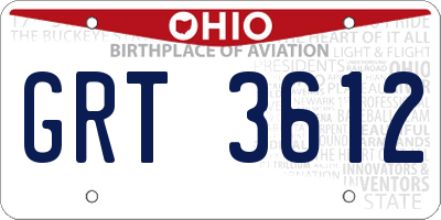 OH license plate GRT3612