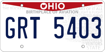 OH license plate GRT5403