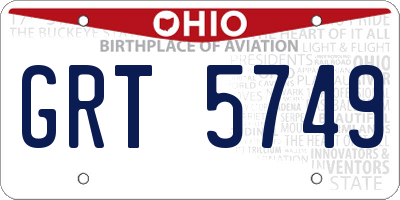 OH license plate GRT5749