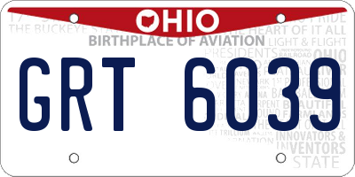 OH license plate GRT6039