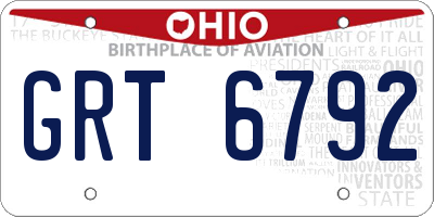 OH license plate GRT6792
