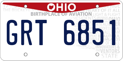 OH license plate GRT6851