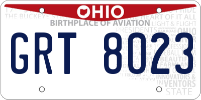 OH license plate GRT8023