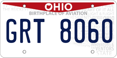 OH license plate GRT8060
