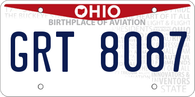 OH license plate GRT8087