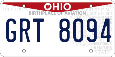 OH license plate GRT8094