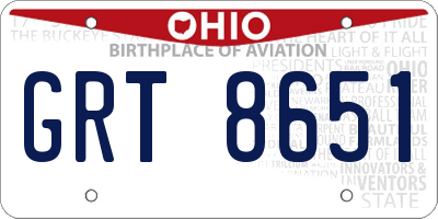 OH license plate GRT8651