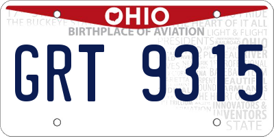 OH license plate GRT9315