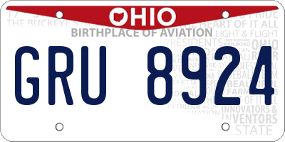 OH license plate GRU8924