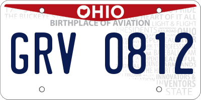 OH license plate GRV0812