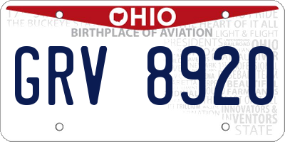OH license plate GRV8920
