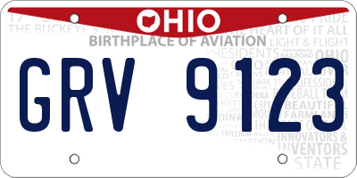 OH license plate GRV9123