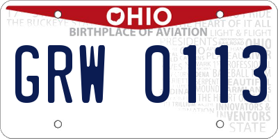 OH license plate GRW0113