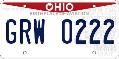 OH license plate GRW0222