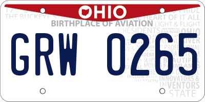OH license plate GRW0265
