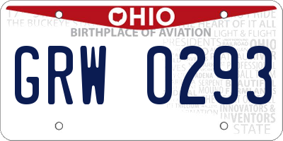 OH license plate GRW0293