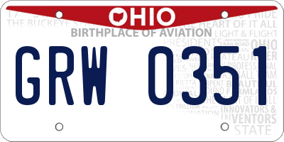 OH license plate GRW0351