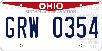 OH license plate GRW0354