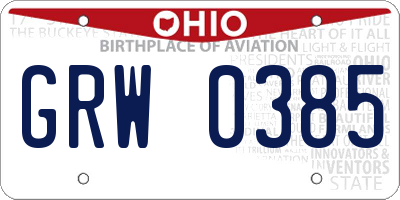 OH license plate GRW0385