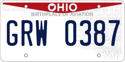 OH license plate GRW0387