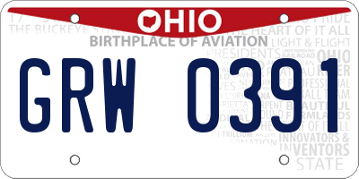 OH license plate GRW0391
