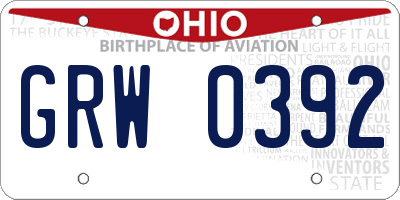 OH license plate GRW0392