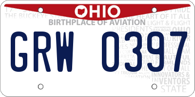 OH license plate GRW0397