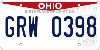 OH license plate GRW0398