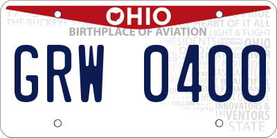 OH license plate GRW0400