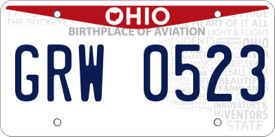 OH license plate GRW0523